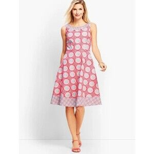 Talbot's Mixed Geo Print Fit & Flare Sleeveless Dress	Size 8 Lined Midi Cotton